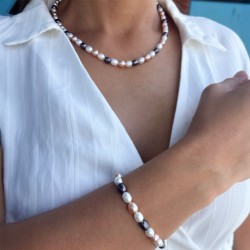 Σετ κολιέ & βραχιόλι με Κ14 χρυσό κούμπωμα και πολύχρωμα μαργαριτάρια - S126430S